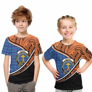 Mercer Crest Tartan Kid T-Shirt with Polynesian Vibes Style - Orange Version