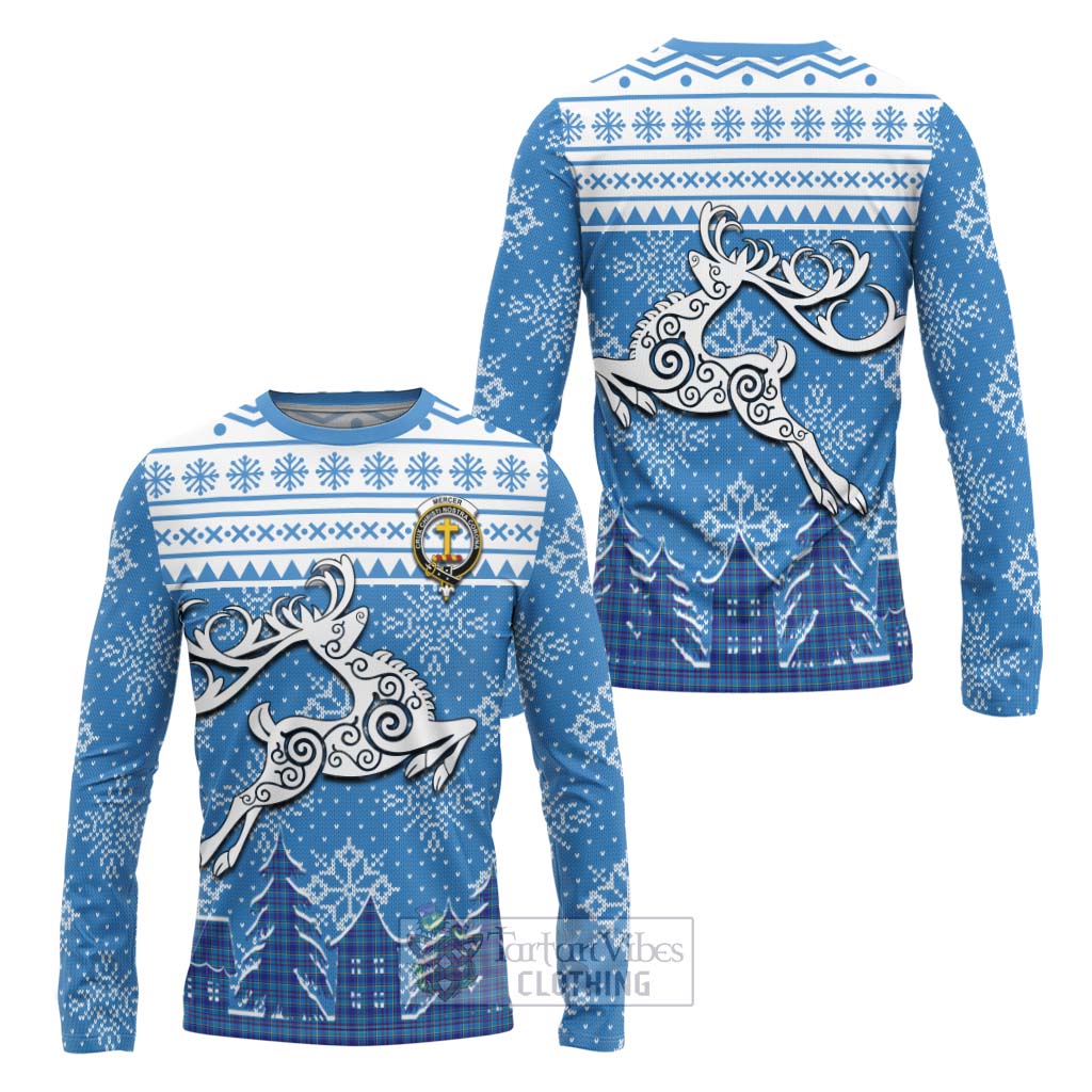 Tartan Vibes Clothing Mercer Clan Christmas Long Sleeve T-Shirt Celtic Reindeer Style