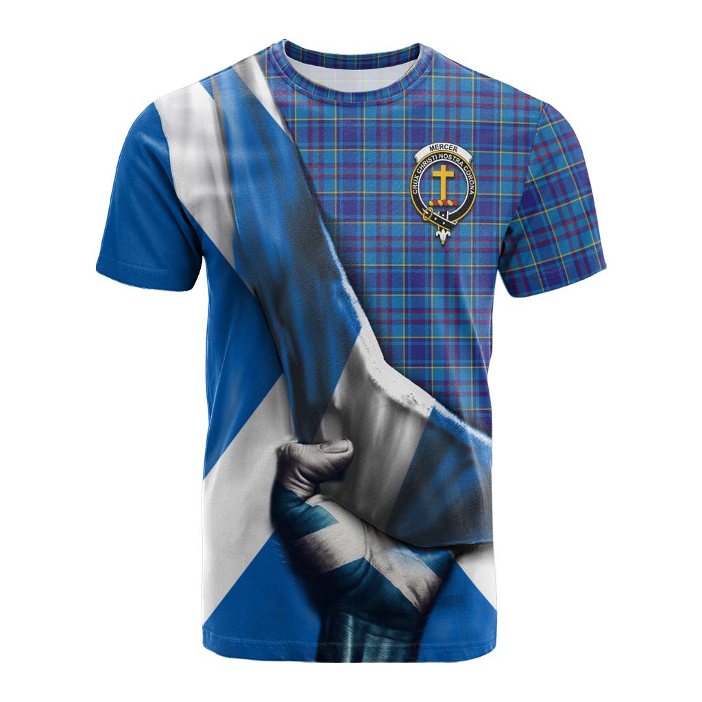 Tartan Vibes Clothing Mercer Tartan Cotton T-shirt with Family Crest Scotland Patriotic Style