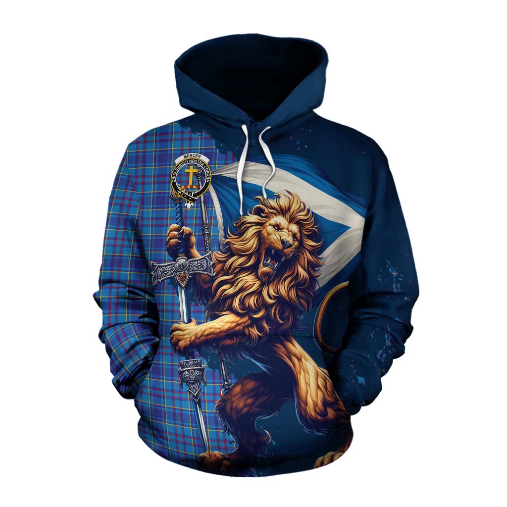 Tartan Vibes Clothing Mercer Tartan Family Crest Cotton Hoodie with Scottish Majestic Lion