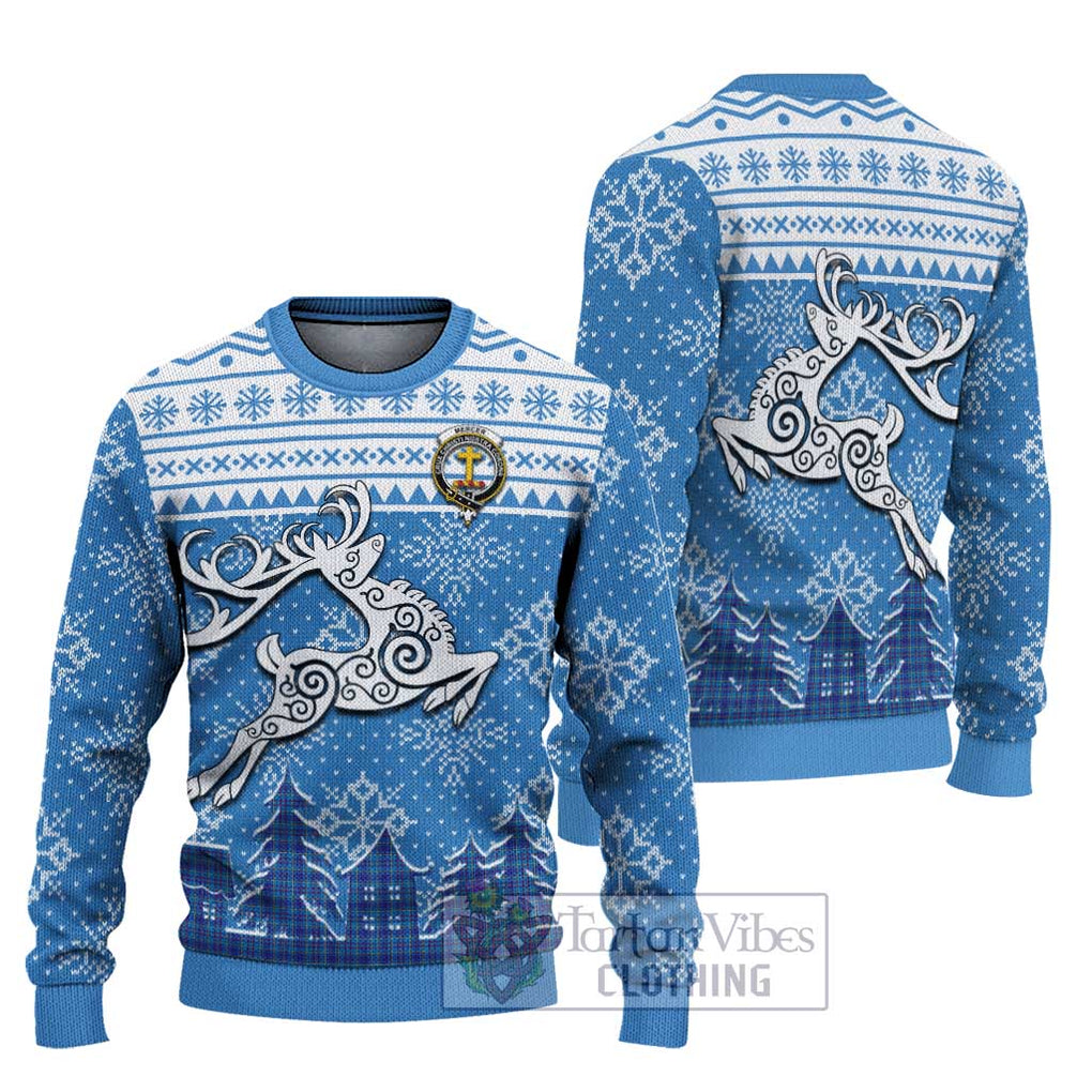 Tartan Vibes Clothing Mercer Clan Christmas Ugly Sweater with Tartan and Celtic Raindeer Style