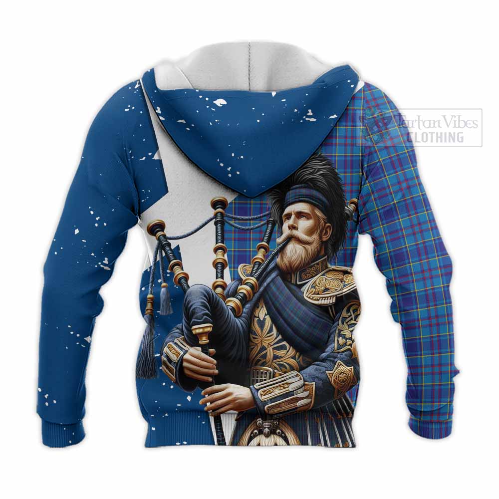 Tartan Vibes Clothing Mercer Tartan Knitted Hoodie with Family Crest Scottish Bagpiper Vibes