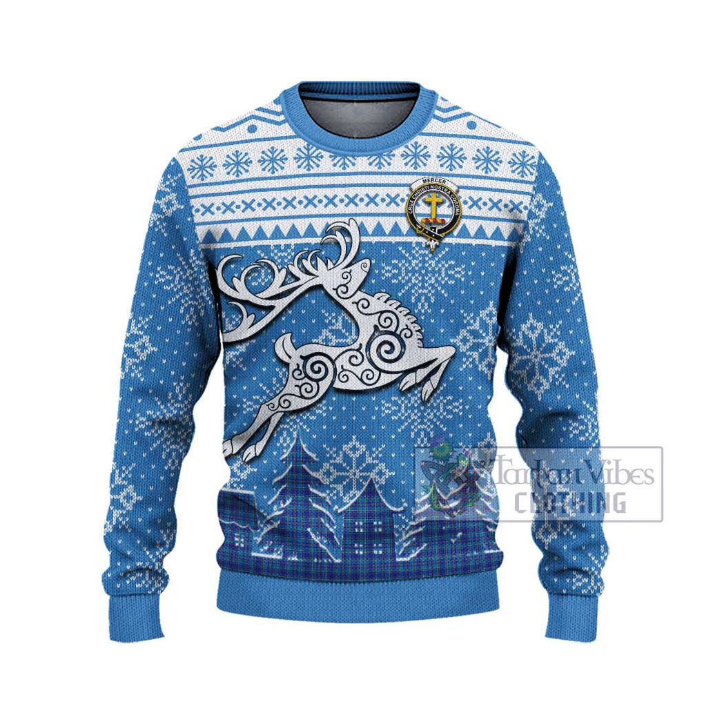 Tartan Vibes Clothing Mercer Clan Christmas Ugly Sweater with Tartan and Celtic Raindeer Style