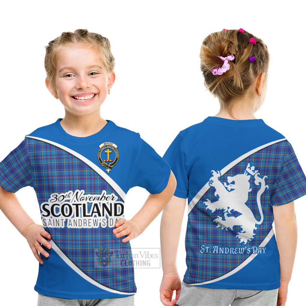 Tartan Vibes Clothing Mercer Family Crest Tartan Kid T-Shirt Celebrate Saint Andrew's Day in Style