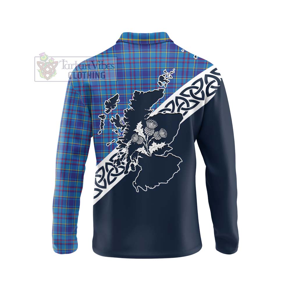 Tartan Vibes Clothing Mercer Tartan Long Sleeve Polo Shirt Featuring Thistle and Scotland Map