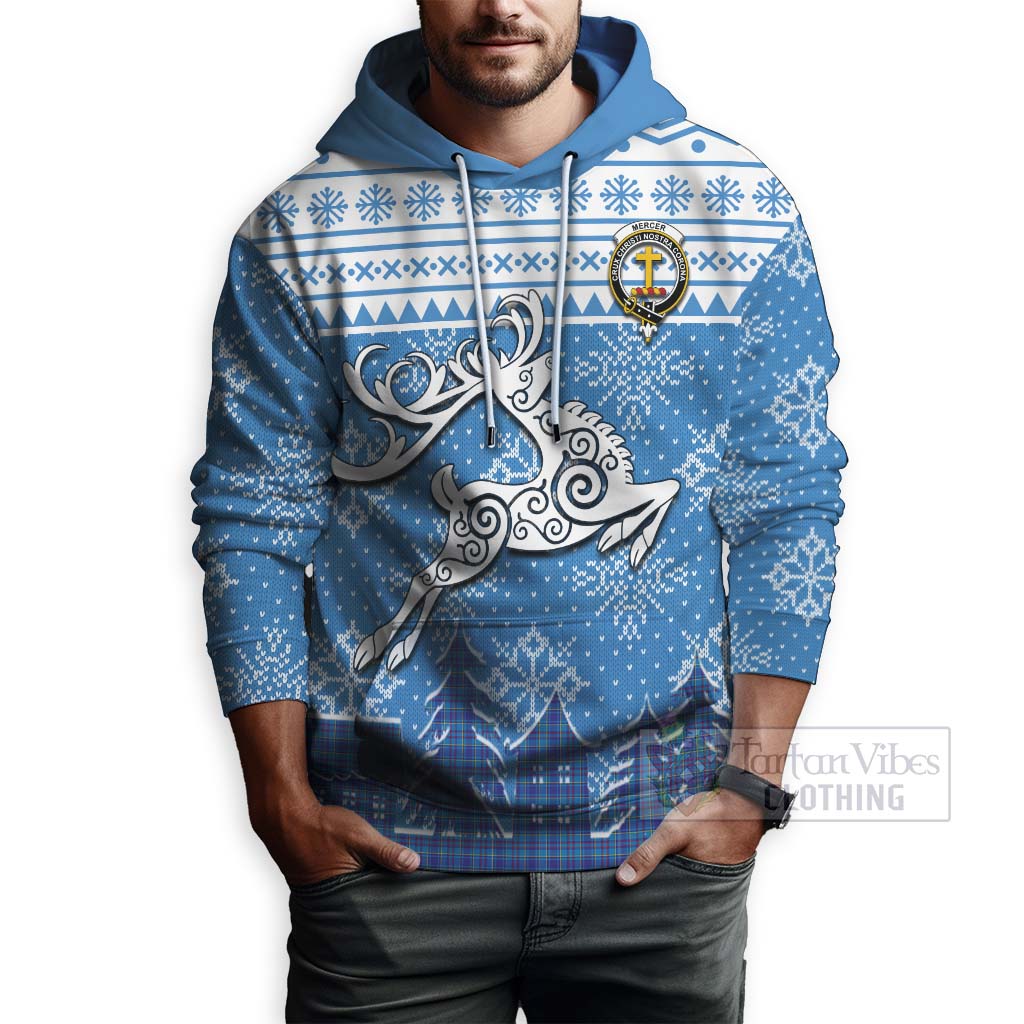 Tartan Vibes Clothing Mercer Clan Christmas Hoodie Celtic Reindeer Style