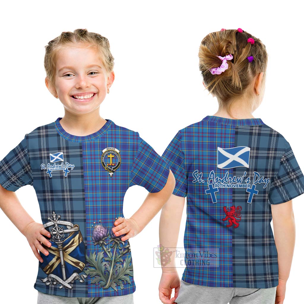 Tartan Vibes Clothing Mercer Tartan Kid T-Shirt Happy St. Andrew's Day Half Tartan Style