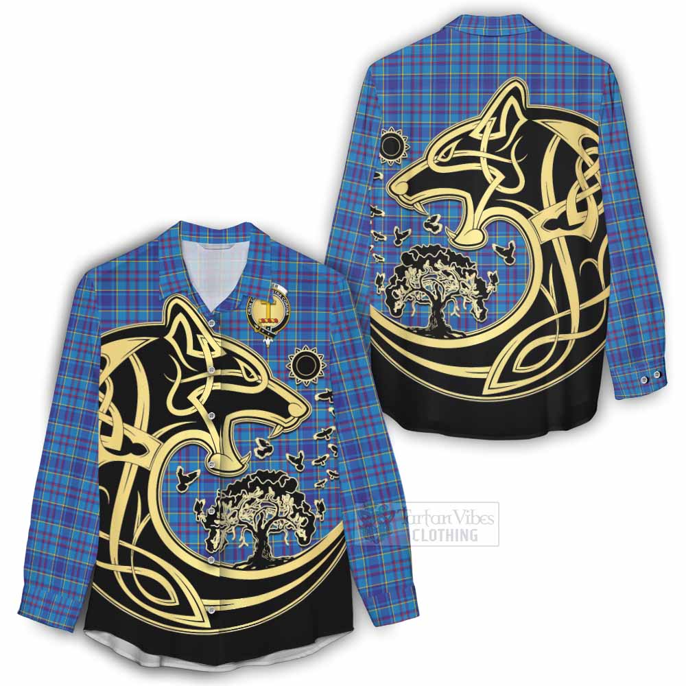 Tartan Vibes Clothing Mercer Tartan Women's Casual Shirt with Family Crest Celtic Wolf Style