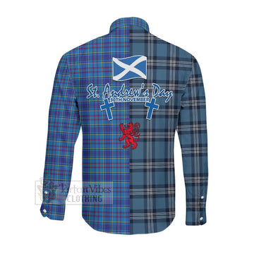 Mercer Tartan Long Sleeve Button Shirt Happy St. Andrew's Day Half Tartan Style