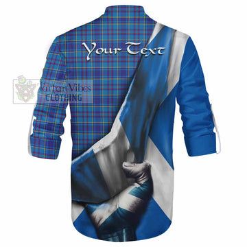 Mercer Tartan Ghillie Kilt Shirt with Family Crest Scotland Patriotic Style