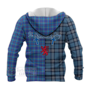 Mercer Tartan Knitted Hoodie Happy St. Andrew's Day Half Tartan Style