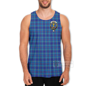 Mercer Tartan Men's Tank Top with Family Crest and Bearded Skull Holding Bottles of Whiskey