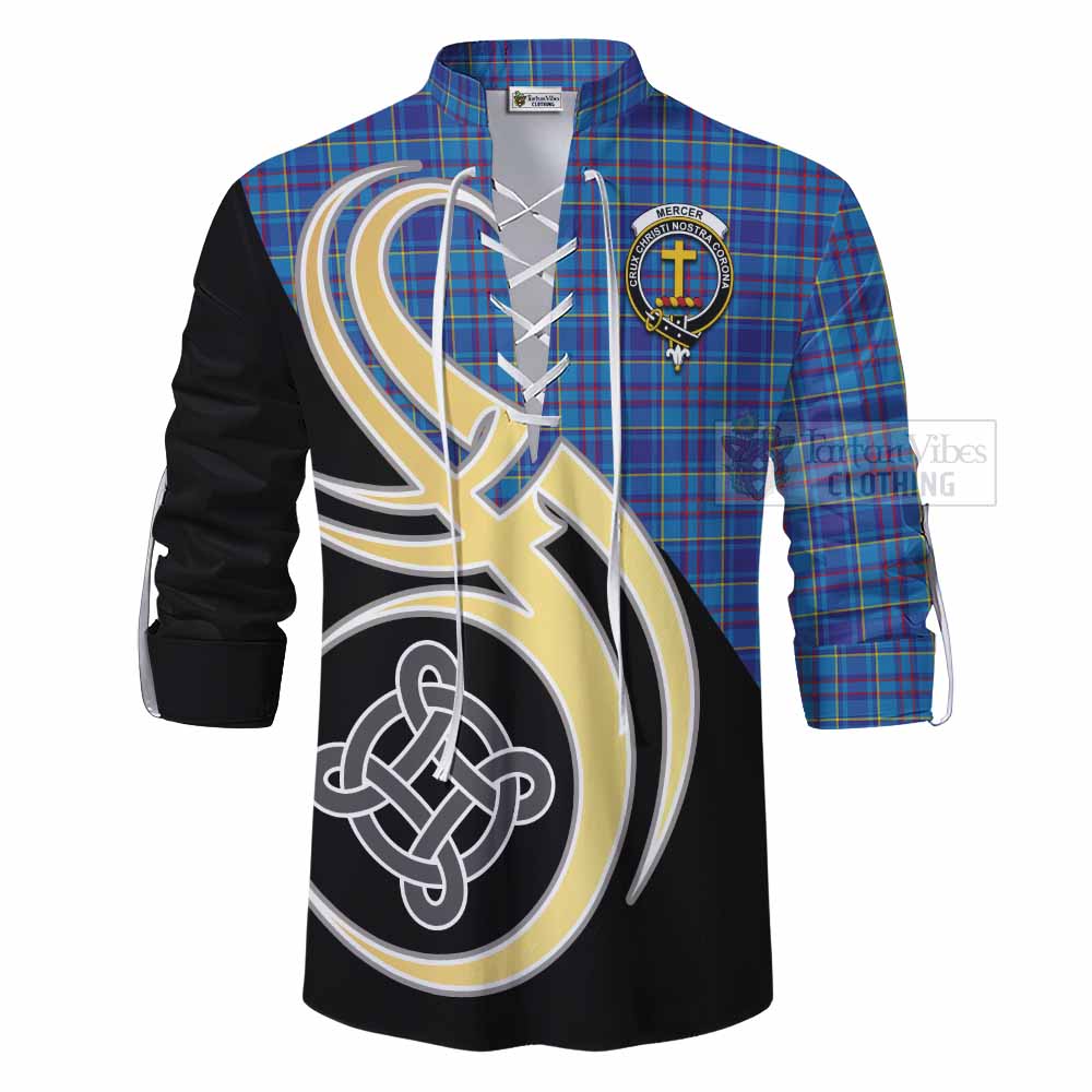 Tartan Vibes Clothing Mercer Tartan Ghillie Kilt Shirt with Family Crest and Celtic Symbol Style