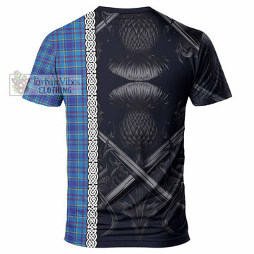 Mercer Tartan T-Shirt with Family Crest Cross Sword Thistle Celtic Vibes