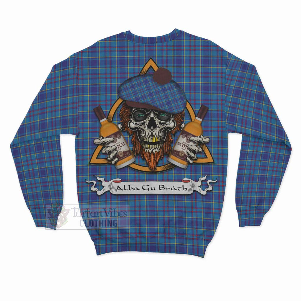 Tartan Vibes Clothing Mercer Tartan Sweatshirt with Family Crest and Bearded Skull Holding Bottles of Whiskey