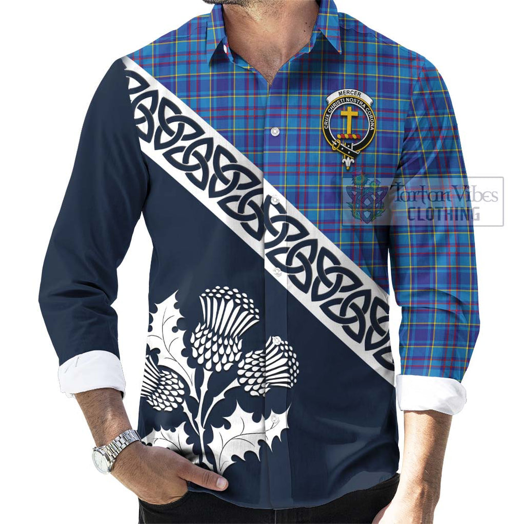 Tartan Vibes Clothing Mercer Tartan Long Sleeve Button Shirt Featuring Thistle and Scotland Map