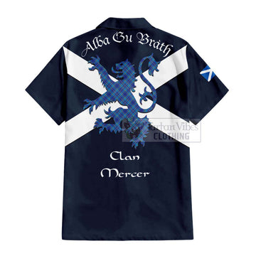 Mercer Tartan Lion Rampant Short Sleeve Button Shirt  Proudly Display Your Heritage with Alba Gu Brath and Clan Name