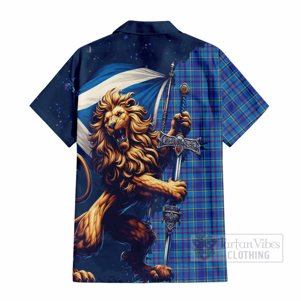 Tartan Vibes Clothing Mercer Tartan Family Crest Short Sleeve Button Shirt with Scottish Majestic Lion