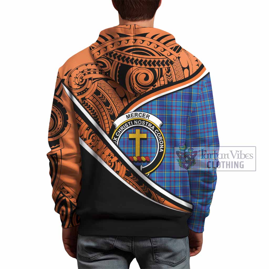 Tartan Vibes Clothing Mercer Crest Tartan Hoodie with Maori Tattoo Style - Orange Version