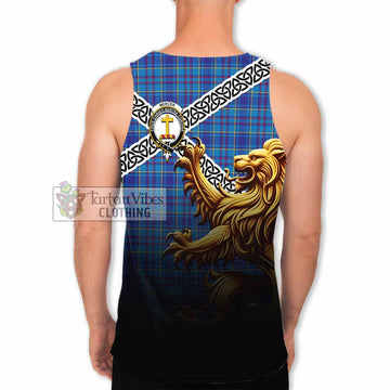 Mercer Crest Tartan Men's Tank Top with Golden Lion Emblem Celtic Style - Tartan Vibes Clothing