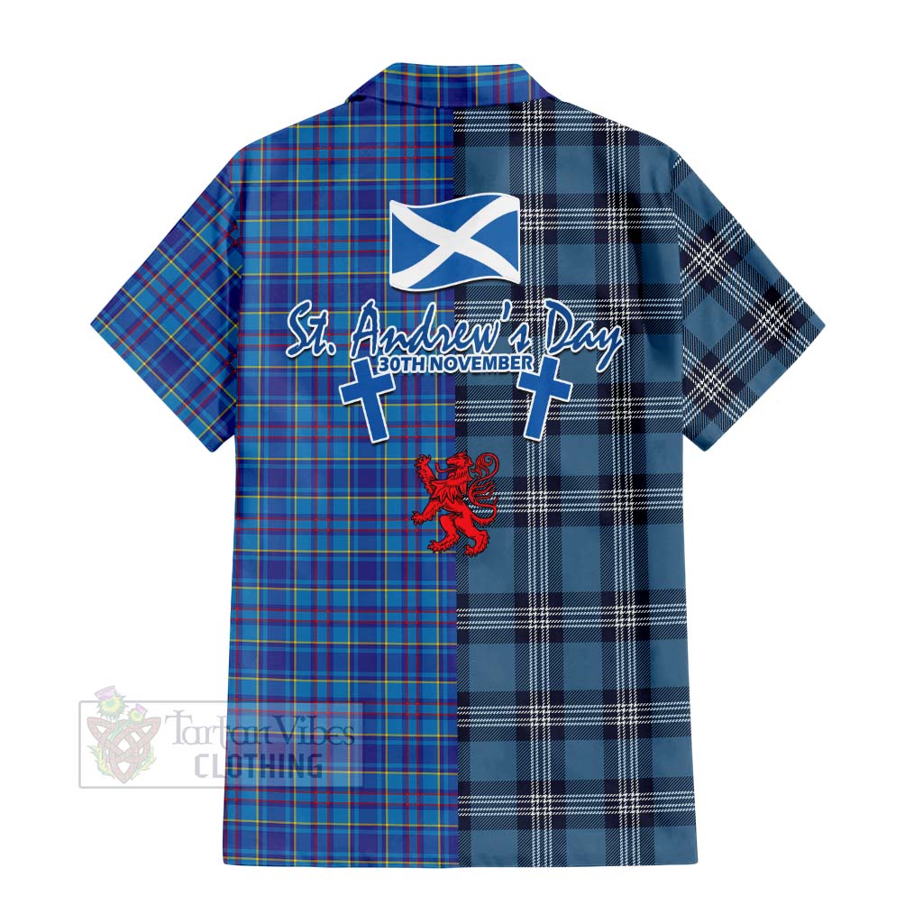 Tartan Vibes Clothing Mercer Tartan Short Sleeve Button Shirt Happy St. Andrew's Day Half Tartan Style