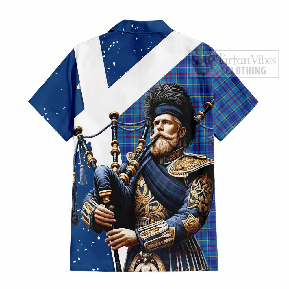 Tartan Vibes Clothing Mercer Tartan Short Sleeve Button Shirt with Family Crest Scottish Bagpiper Vibes