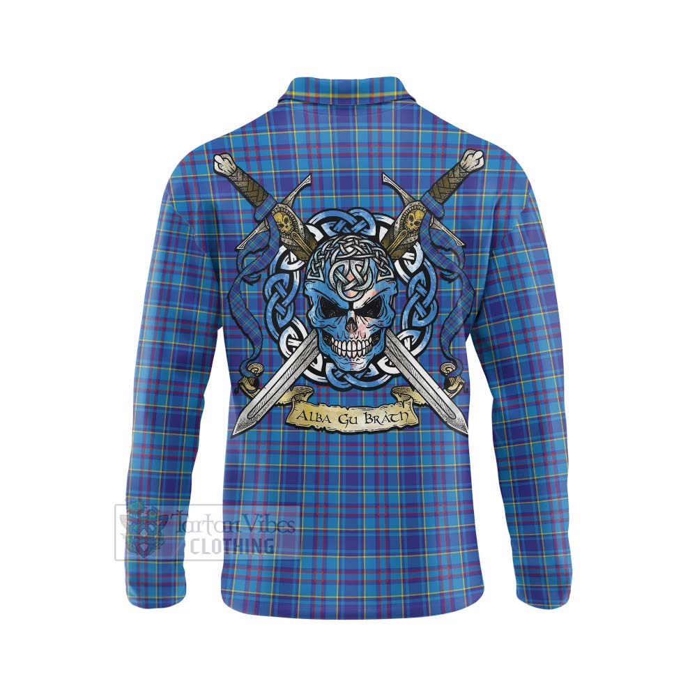 Tartan Vibes Clothing Mercer Tartan Long Sleeve Polo Shirt with Family Crest Celtic Skull Style