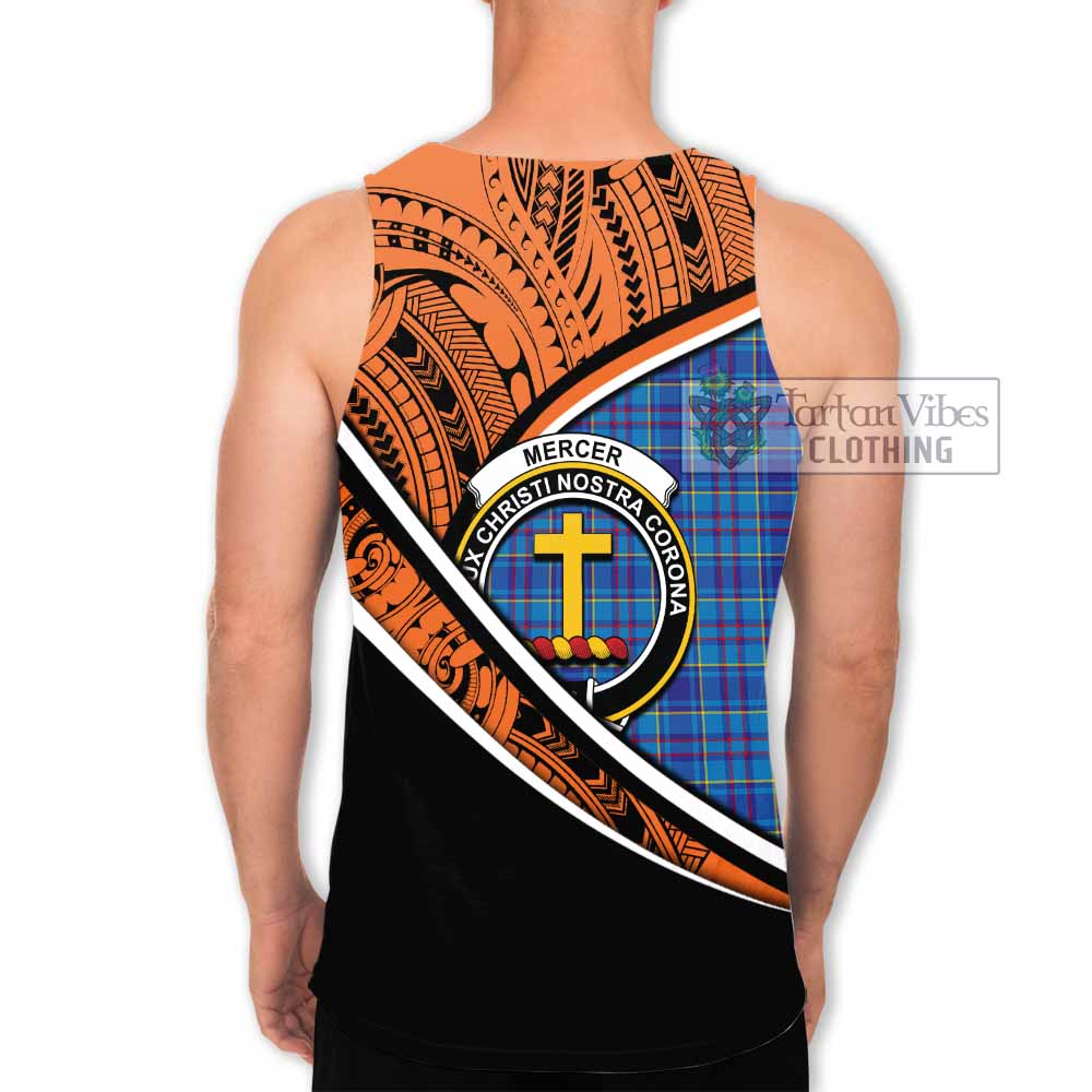 Tartan Vibes Clothing Mercer Crest Tartan Men's Tank Top with Maori Tattoo Style - Orange Version