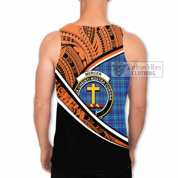 Mercer Crest Tartan Men's Tank Top with Polynesian Vibes Style - Orange Version