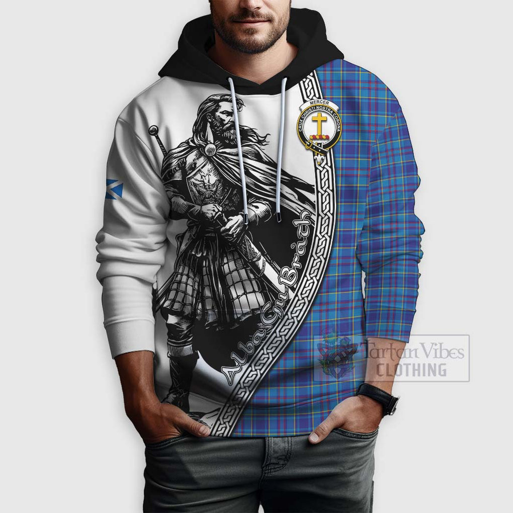 Tartan Vibes Clothing Mercer Tartan Clan Crest Hoodie with Highlander Warrior Celtic Style