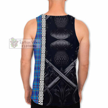 Mercer Tartan Men's Tank Top with Family Crest Cross Sword Thistle Celtic Vibes