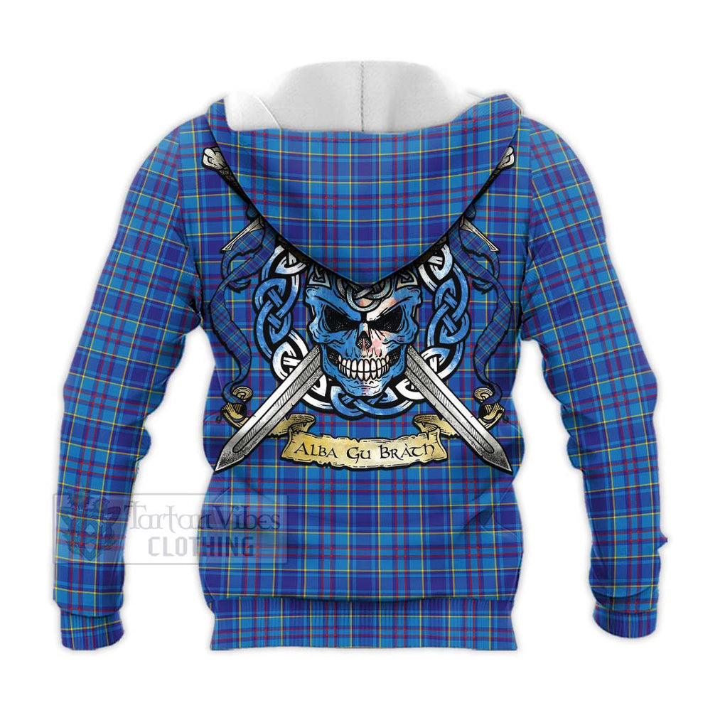 Tartan Vibes Clothing Mercer Tartan Knitted Hoodie with Family Crest Celtic Skull Style