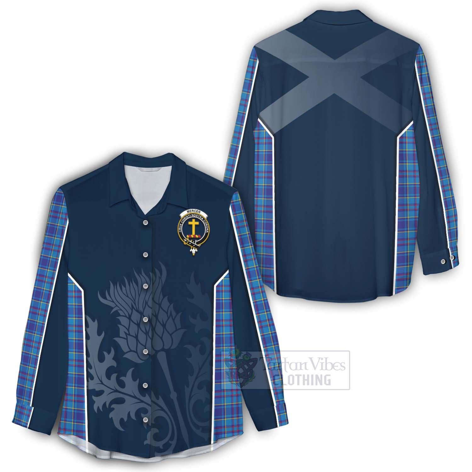 Tartan Vibes Clothing Mercer Tartan Women's Casual Shirt with Family Crest and Scottish Thistle Vibes Sport Style