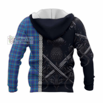 Mercer Tartan Knitted Hoodie with Family Crest Cross Sword Thistle Celtic Vibes