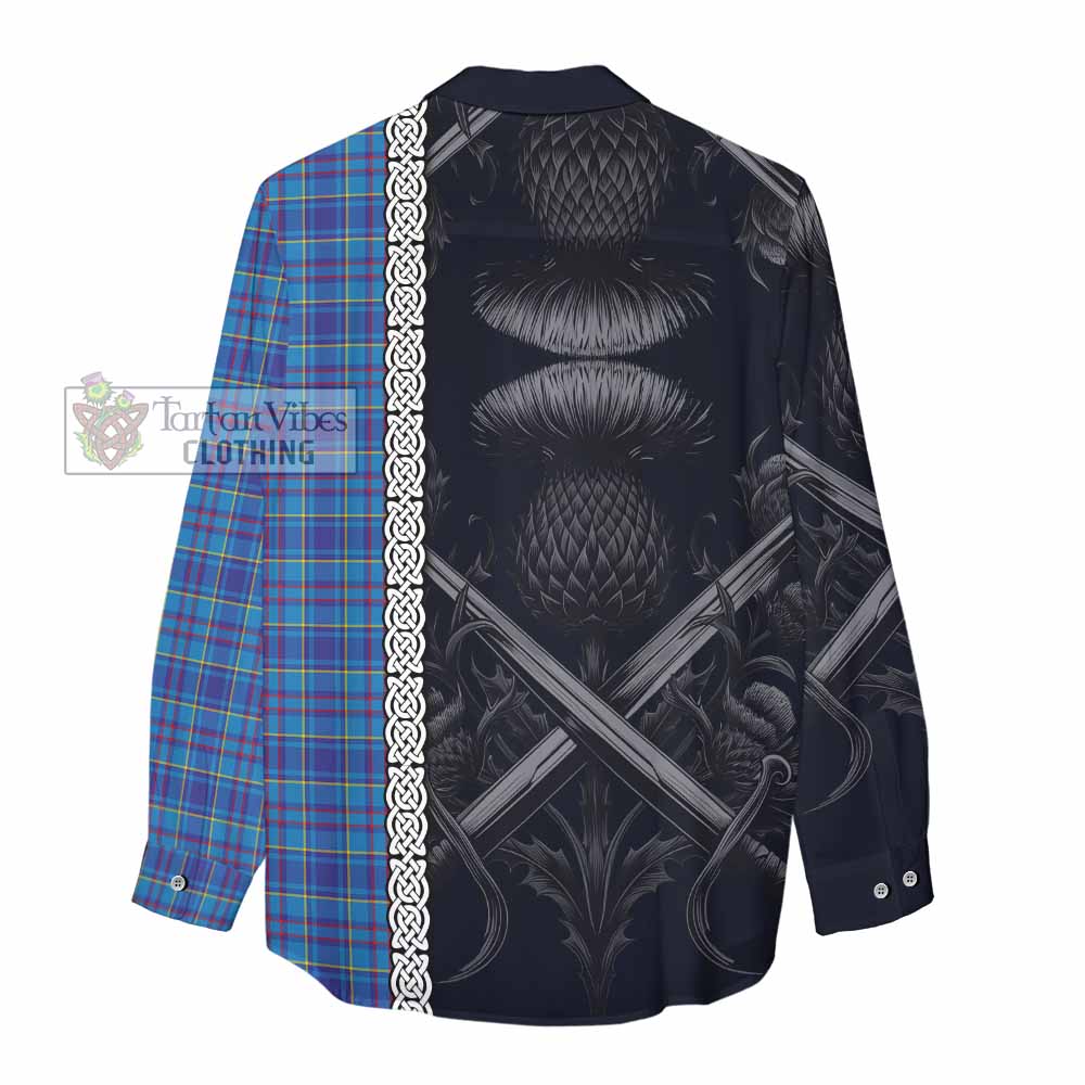 Tartan Vibes Clothing Mercer Tartan Women's Casual Shirt with Family Crest Cross Sword Thistle Celtic Vibes