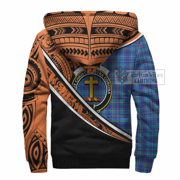 Mercer Crest Tartan Sherpa Hoodie with Polynesian Vibes Style - Orange Version