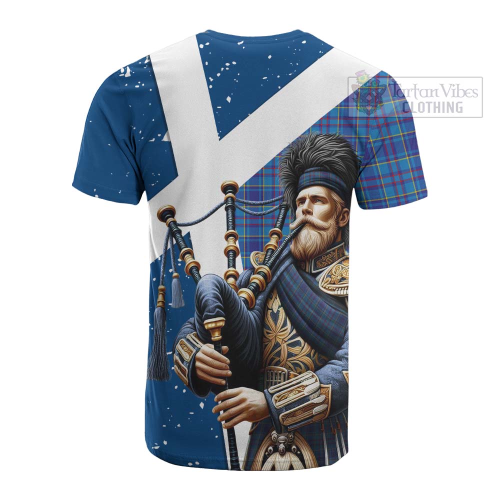 Tartan Vibes Clothing Mercer Tartan Cotton T-shirt with Family Crest Scottish Bagpiper Vibes