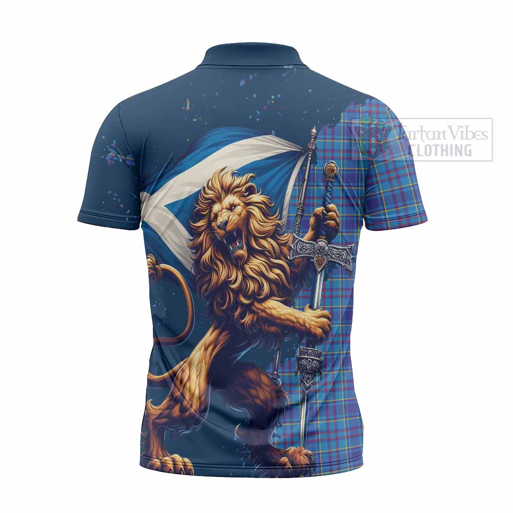 Tartan Vibes Clothing Mercer Tartan Family Crest Zipper Polo Shirt with Scottish Majestic Lion