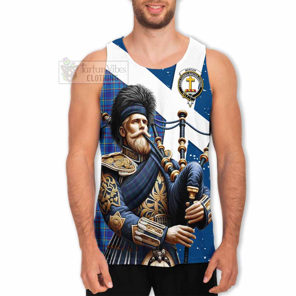 Mercer Tartan Men's Tank Top with Family Crest Scottish Bagpiper Vibes