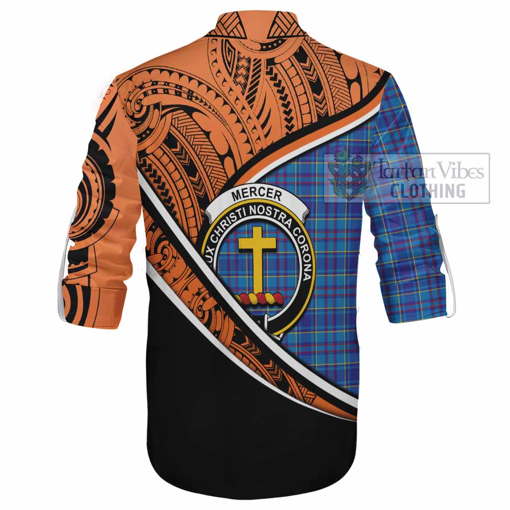 Tartan Vibes Clothing Mercer Crest Tartan Ghillie Kilt Shirt with Maori Tattoo Style - Orange Version