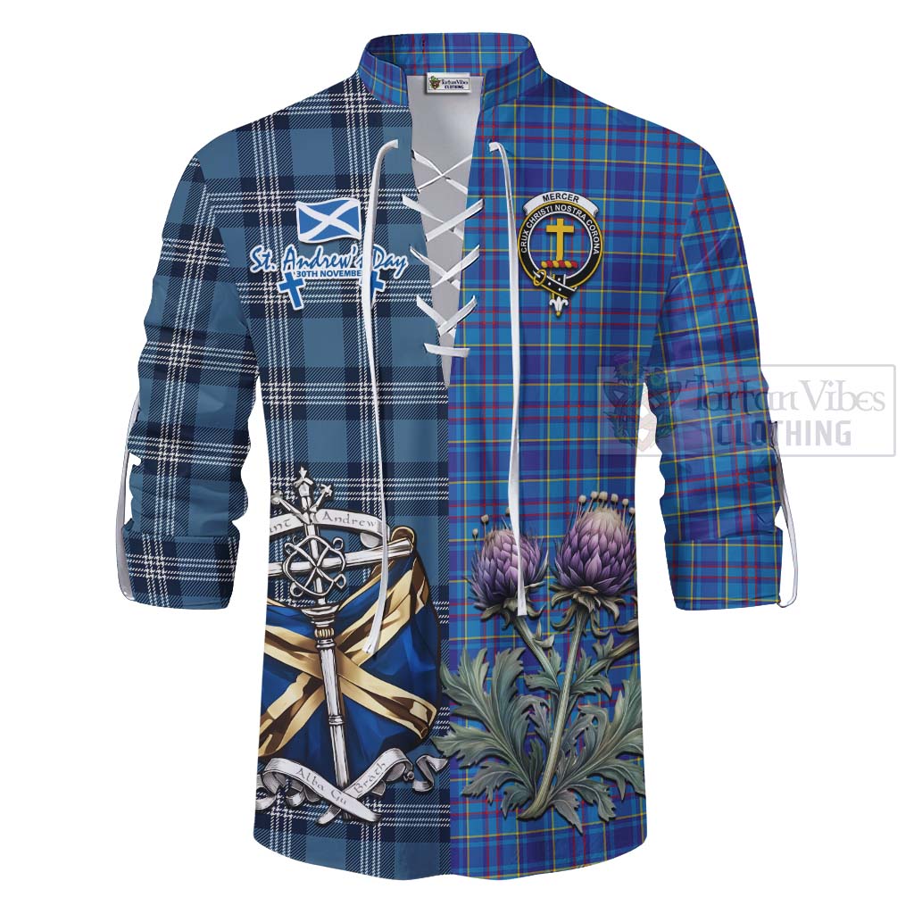 Tartan Vibes Clothing Mercer Tartan Ghillie Kilt Shirt Happy St. Andrew's Day Half Tartan Style