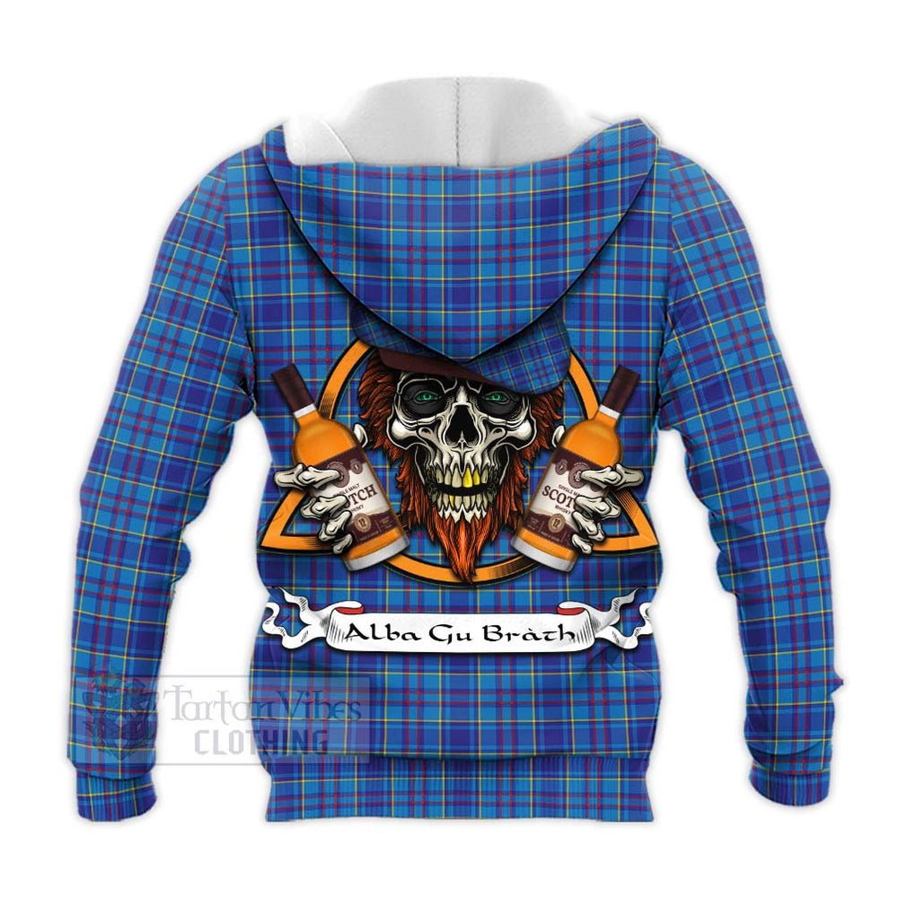 Tartan Vibes Clothing Mercer Tartan Knitted Hoodie with Family Crest and Bearded Skull Holding Bottles of Whiskey