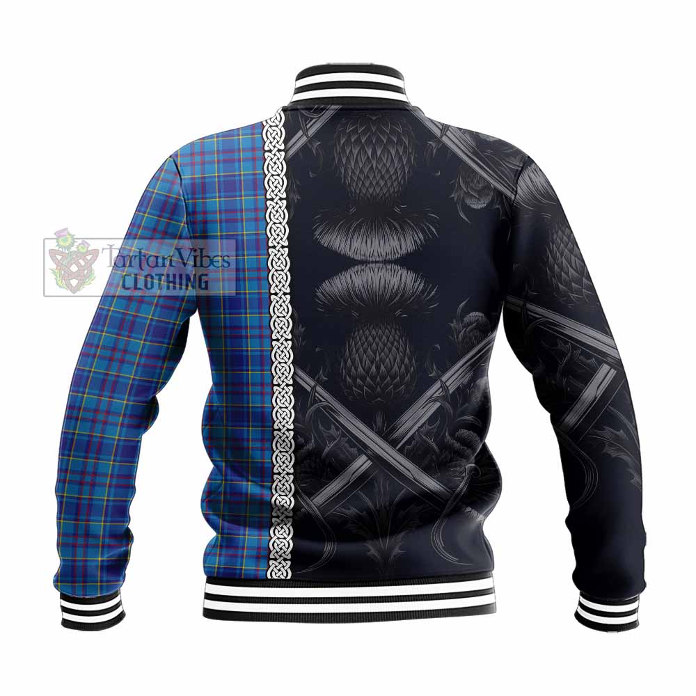 Tartan Vibes Clothing Mercer Tartan Baseball Jacket with Family Crest Cross Sword Thistle Celtic Vibes