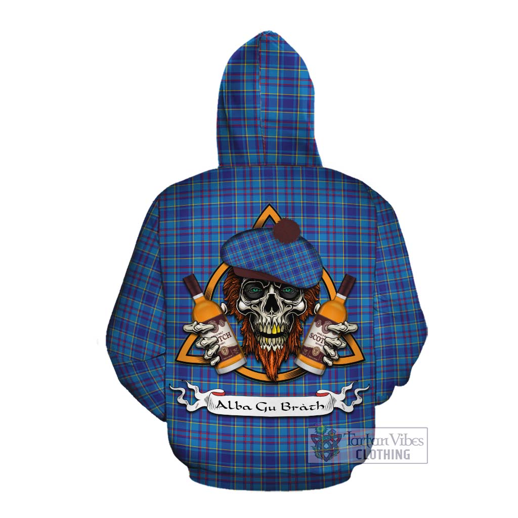 Tartan Vibes Clothing Mercer Tartan Cotton Hoodie with Family Crest and Bearded Skull Holding Bottles of Whiskey