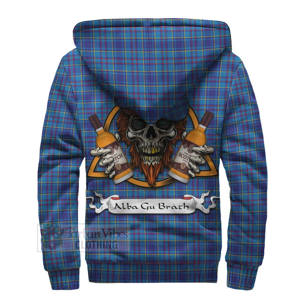 Tartan Vibes Clothing Mercer Tartan Sherpa Hoodie with Family Crest and Bearded Skull Holding Bottles of Whiskey