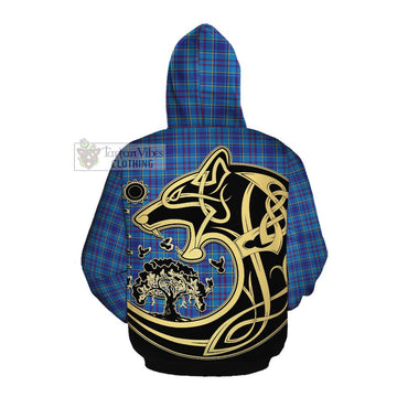 Mercer Tartan Cotton Hoodie with Family Crest Celtic Wolf Style