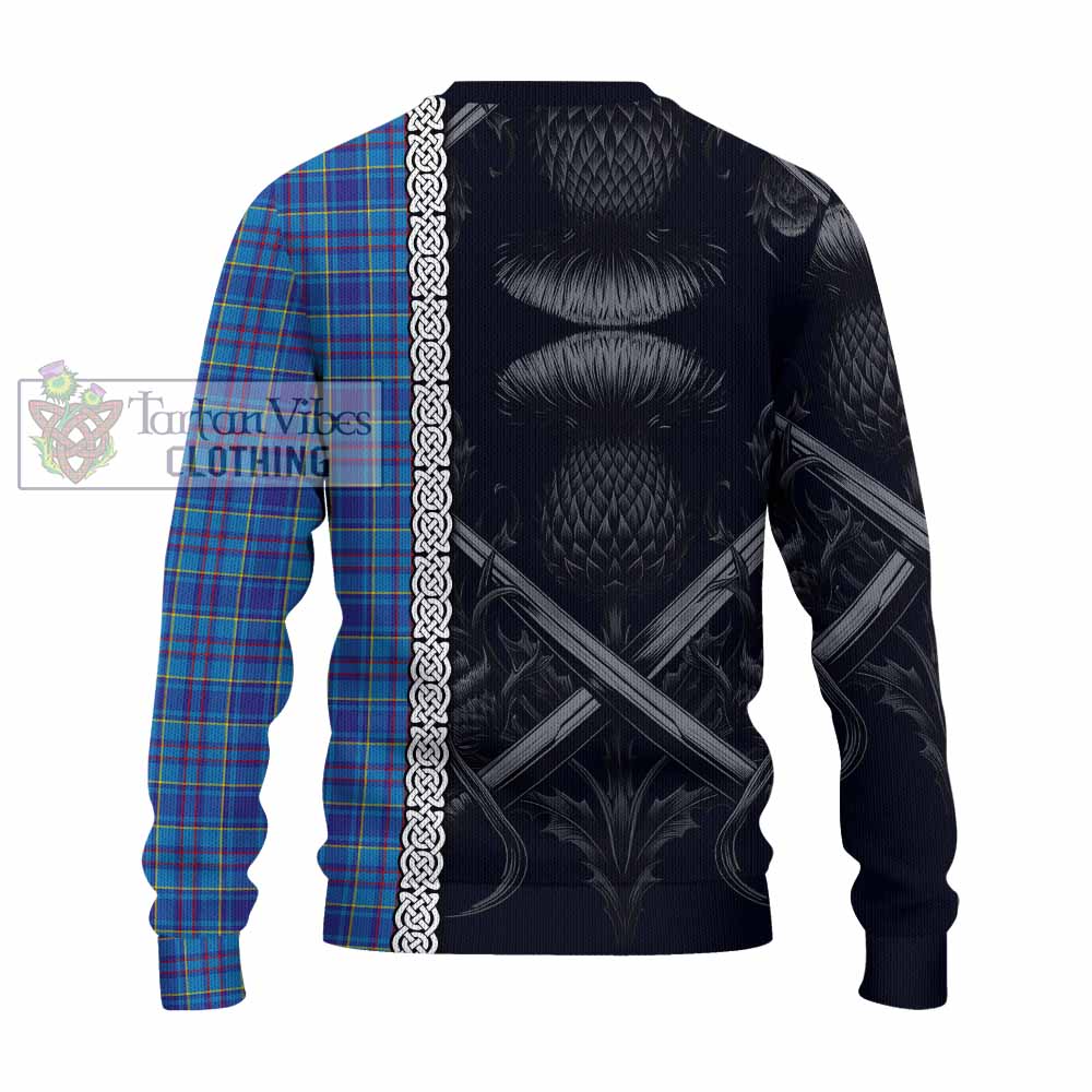 Tartan Vibes Clothing Mercer Tartan Knitted Sweater with Family Crest Cross Sword Thistle Celtic Vibes