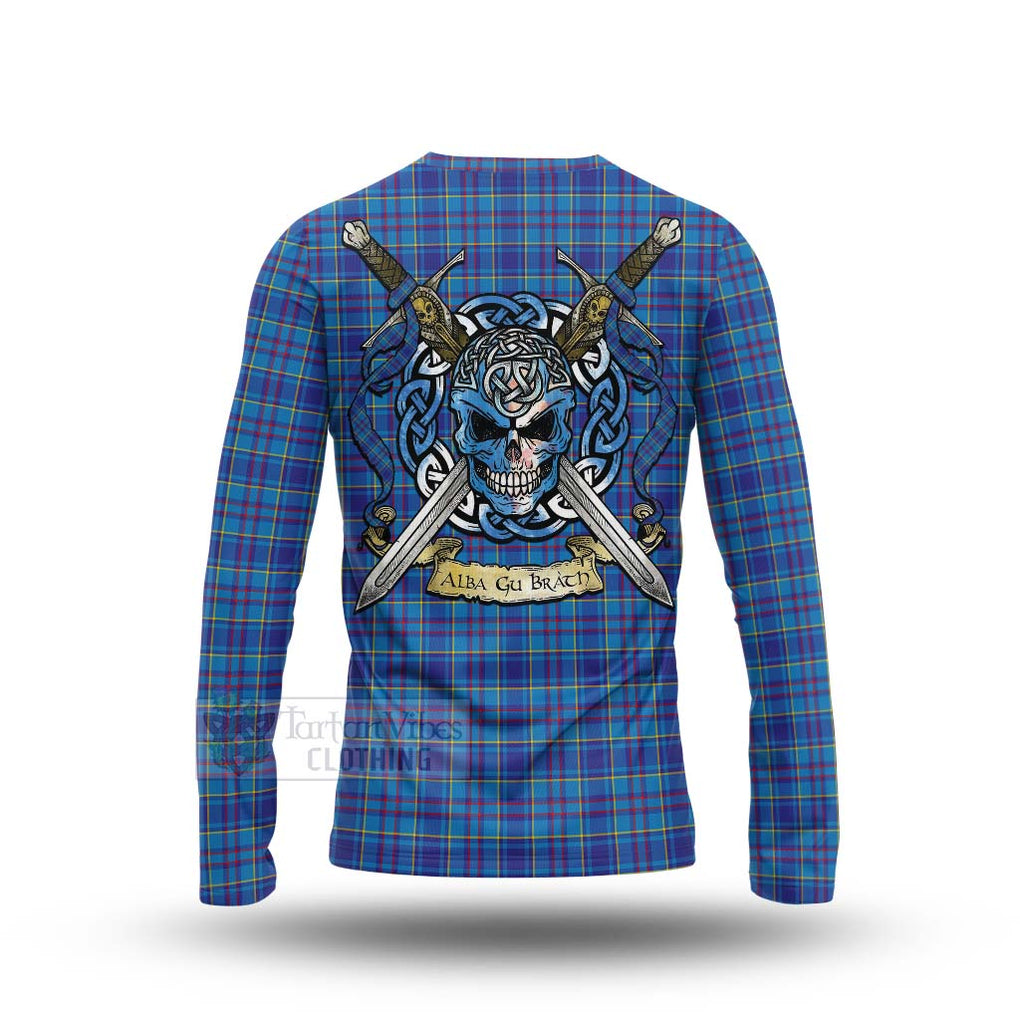 Tartan Vibes Clothing Mercer Tartan Long Sleeve T-Shirt with Family Crest Celtic Skull Style