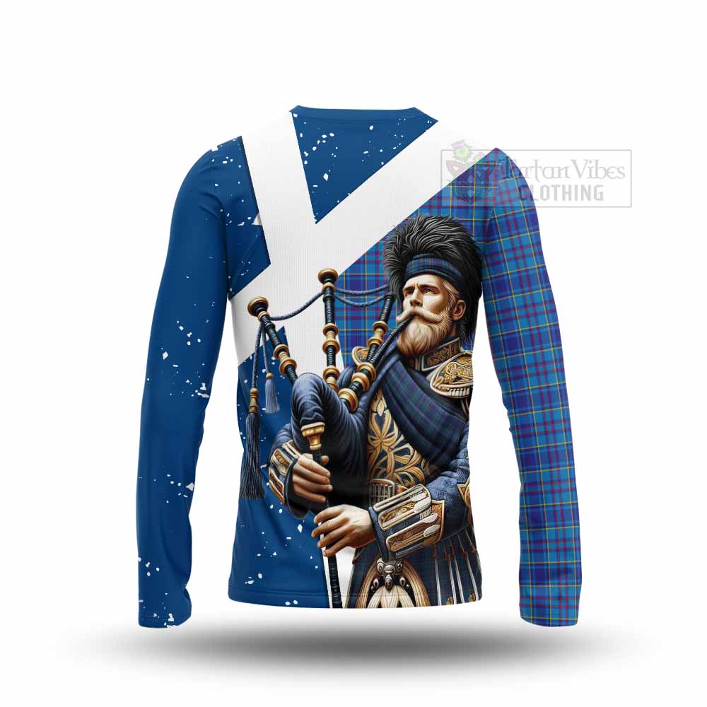 Tartan Vibes Clothing Mercer Tartan Long Sleeve T-Shirt with Family Crest Scottish Bagpiper Vibes