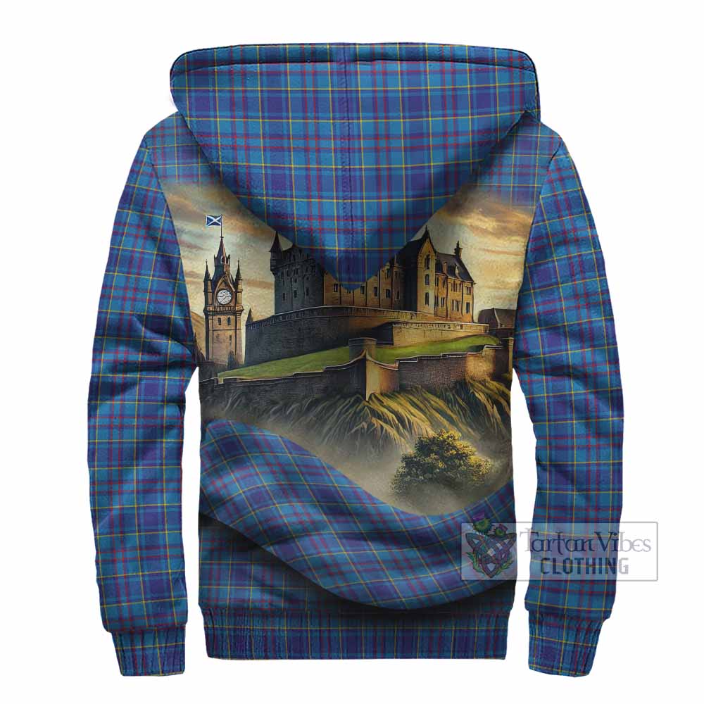 Mercer Tartan Family Crest Sherpa Hoodie with Scottish Ancient Castle Style - Tartan Vibes Clothing